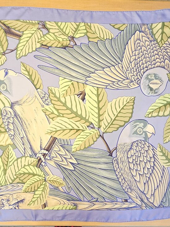 Hermès Silk Scarf 90cm Carré Bird Print Lavender Green 34” | Hand Rolled | Box - Picture 2 of 16